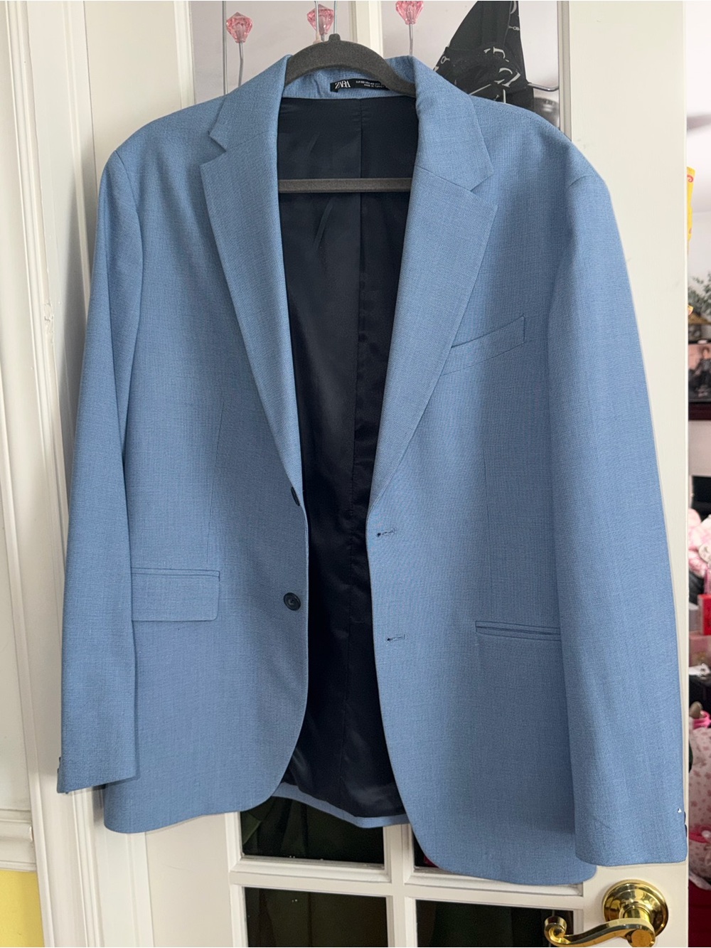 Zara Sky Blue Single-Breasted Blazer